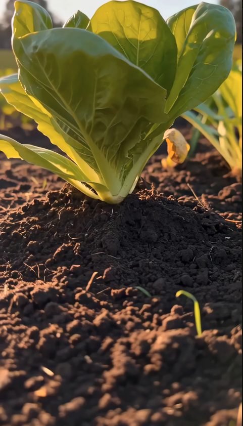 Young lettuce in dark soil